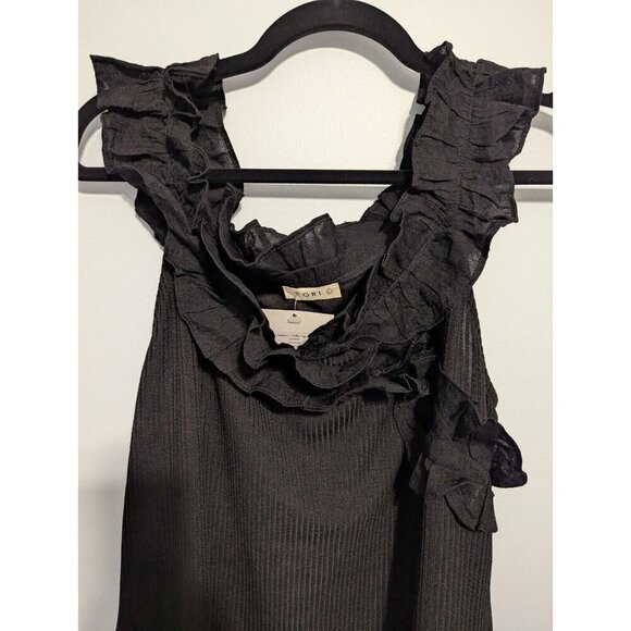 NWT Ribbed ruffle sleeveless black large tank top dressy blouse - Picture 5 of 6